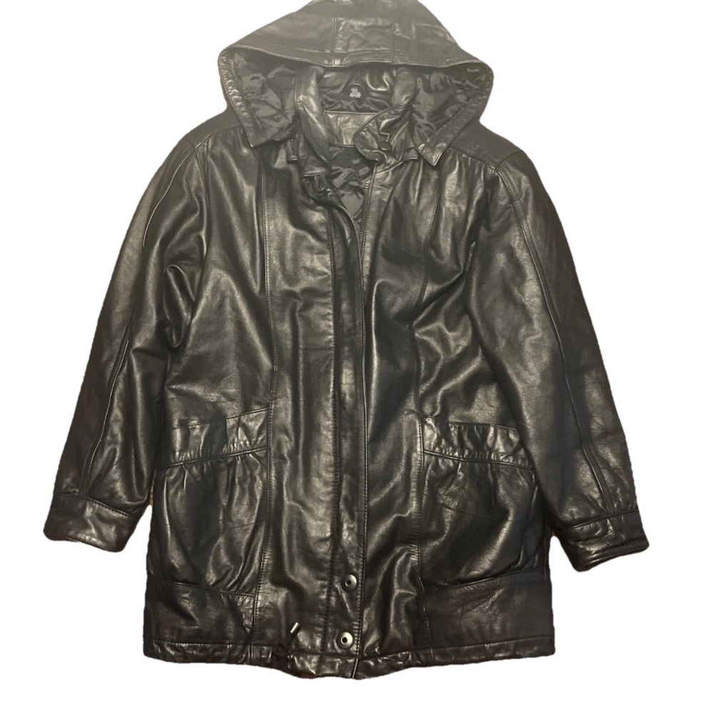 Jacqueline Ferrar Genuine Leather Size Small Hooded Snap Sleeves Vintage